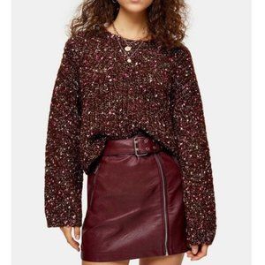 TopShop Knitted Neppy Cropped Sweater Brown 4-6 S